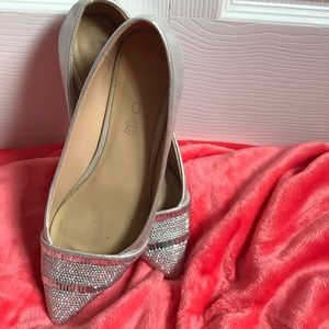 Silver Jewelled Pointed Toe Flats